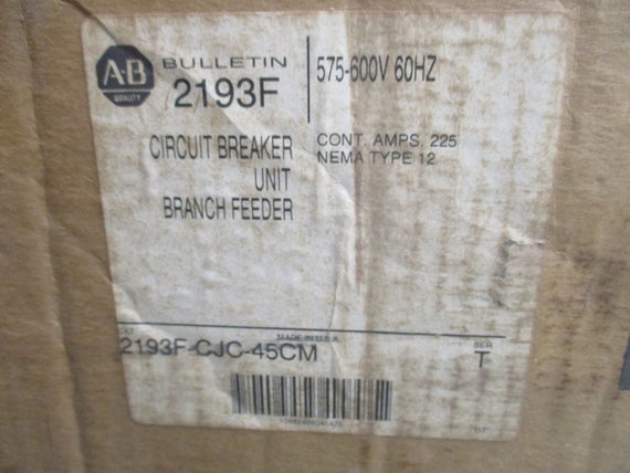 ALLEN BRADLEY 2193F-CJC-45CM SER. T w HJD BREAKER600VAC 250A NSMP