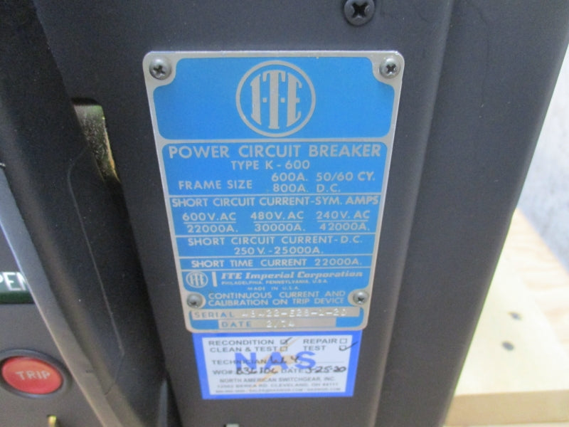 ITE  K-600 WITH AC-PRO QUICK TRIP UPGRADE 600V 800A REMAN