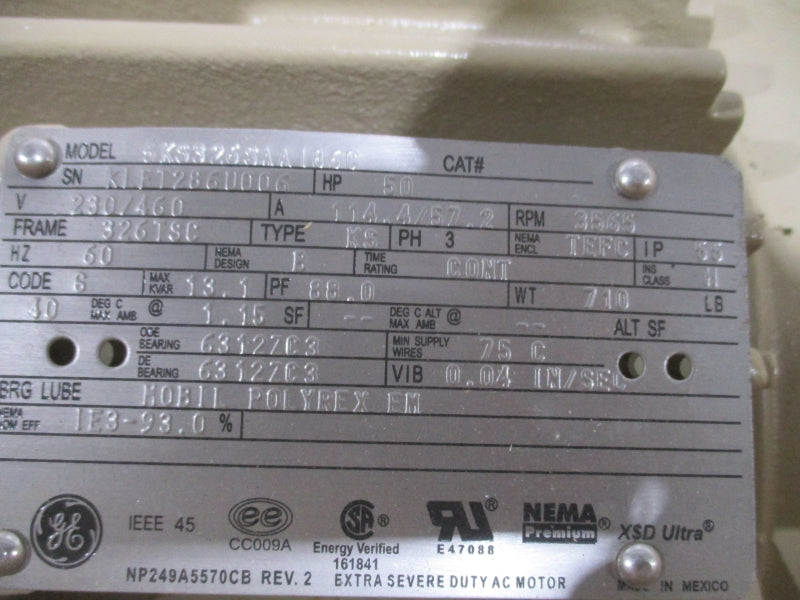 GENERAL ELECTRIC TONKAFLOW SS24009KZE-50 230/460V 114.4/57.2A 179PSI NSMP