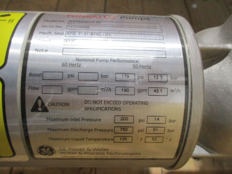 GENERAL ELECTRIC TONKAFLOW SS24009KZE-50 230/460V 114.4/57.2A 179PSI NSMP
