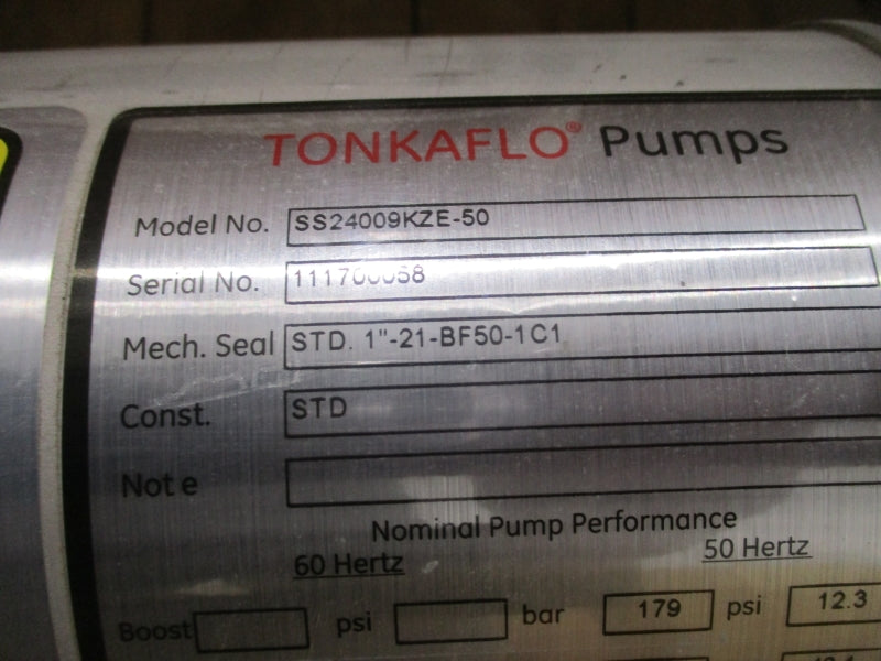 GENERAL ELECTRIC TONKAFLOW SS24009KZE-50 230/460V 114.4/57.2A 179PSI NSMP