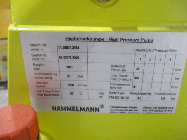 HAMMELMANN C1.00072.3554 75HP 460V 85A 5000PSI NSNP