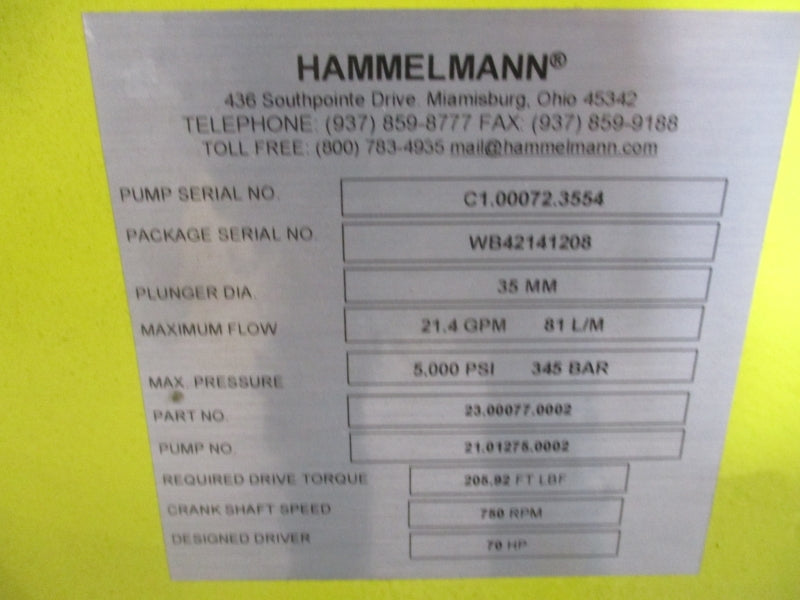 HAMMELMANN C1.00072.3554 75HP 460V 85A 5000PSI NSNP