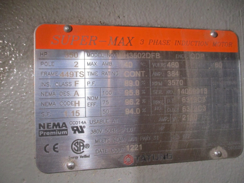 TATUNG WH3502DFB 350HP 3570 RPM 460V 384A NSMP