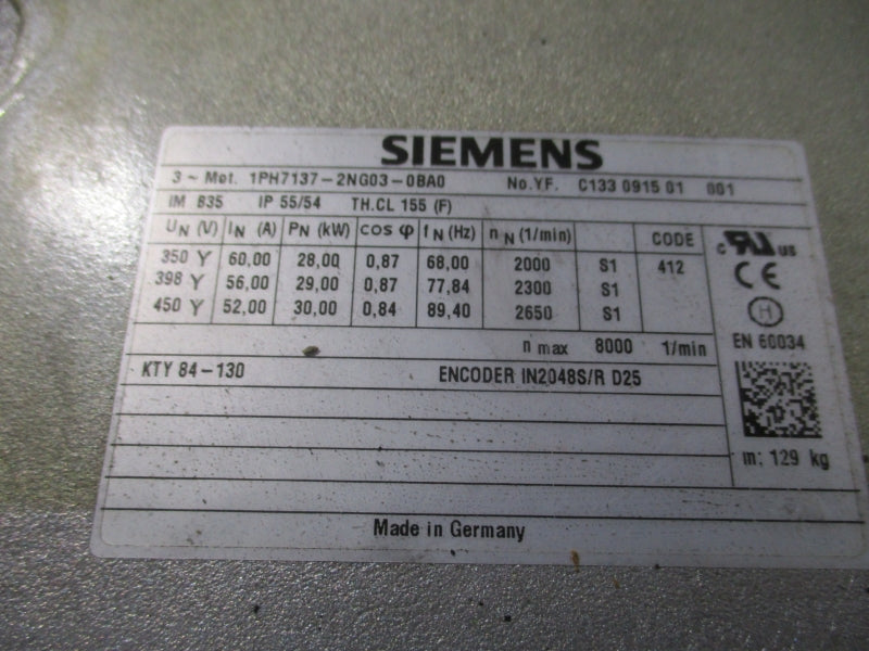 SIEMENS 1PH7137-2NG03-0BA0 450V 52A NSNP