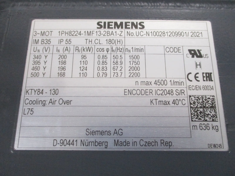 SIEMENS 1PH8224-1MF13-2BA1-Z 500V 168A NSNP