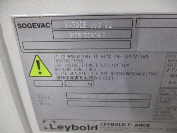 LEYBOLD SV300B960702 REBUILT 240/415V 21.1/12.2A UNMP