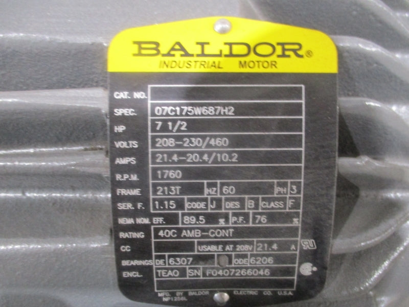 BALDOR 7.5 hp  213t 07C175W687H2 208-230/460V 21.4-20.4/10.2A NSMP