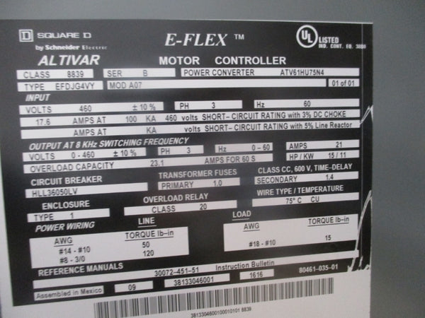 SQUARE D 8839 EFDJG4VY SER. B ATV61HU75N4 460V 17.6A (AS PICTRUED) NSNP