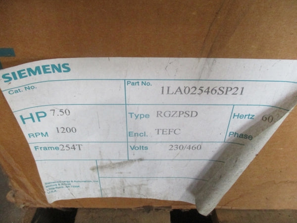 SIEMENS 1LA02546SP21 7.5HP 254T 1200 RPM  230/460V NSFS