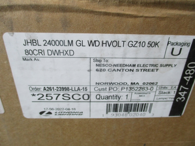 LITHONIA LIGHTING JHBL 24000LM GL WD HVOLT GZ10 50K 80CRI DWHXD NSMP