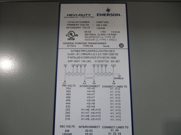 HEVI-DUTY HS5F7.5AS 240X480V NSMP