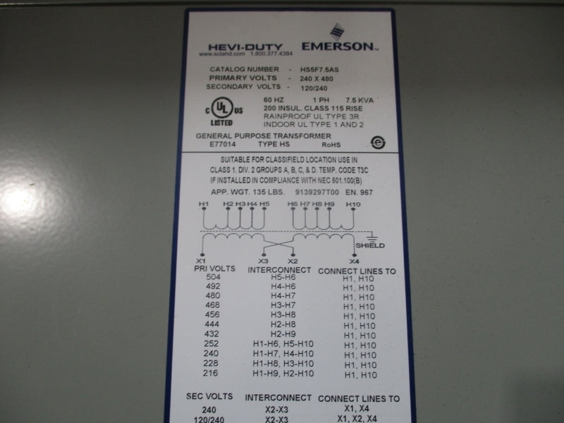 HEVI-DUTY HS5F7.5AS 240X480V NSMP
