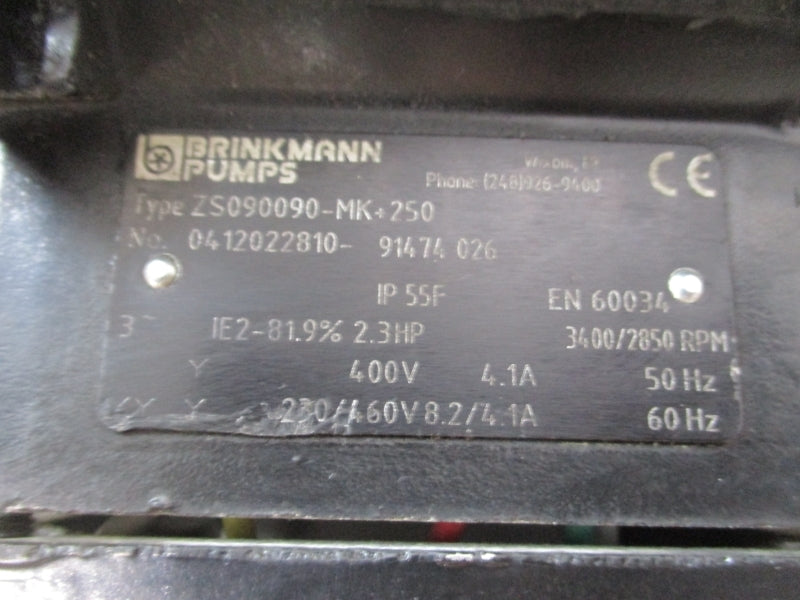 BRINKMANN PUMPS ZS090090-MK+250 230/460V 8.2/4.1A UNMP