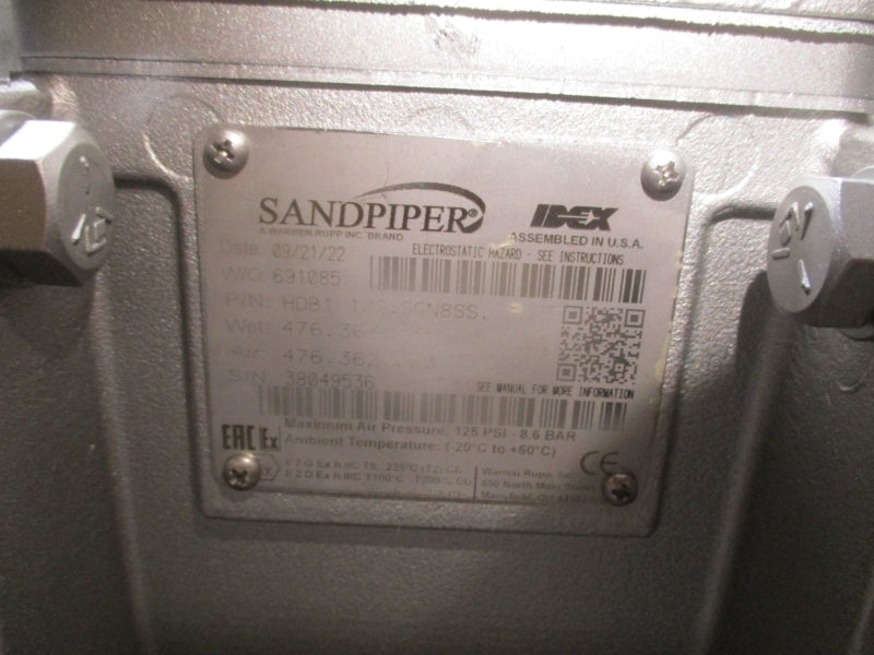 SANDPIPER HDB1 1/2.SGN8SS 125PSI NSMP
