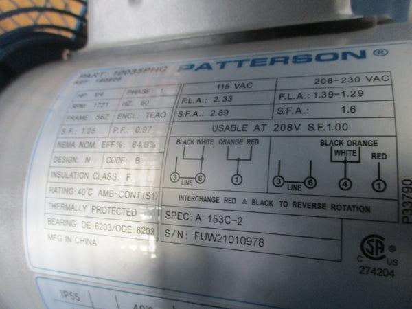 PATTERSON 10035PHC 208-230VAC 1.39-1.29A NSMP