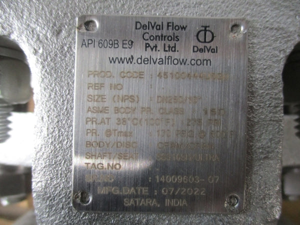 DELVAL FLOW CONTROLS STAINLESS BUTTERFLY VALVE 45100444U5G 170PSI 10" NSNP