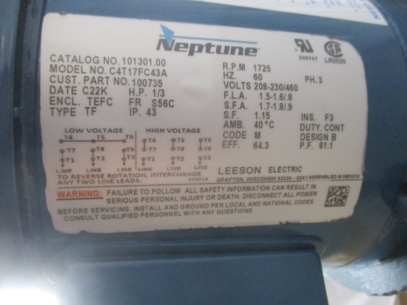 NEPTUNE 106185 WITH  101301.00 208-230/460V 1.5-1.6/.8A NSNP