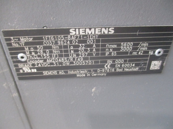 SIEMENS 1FT6105-8AF71-1EH1 297V 32A NSNP