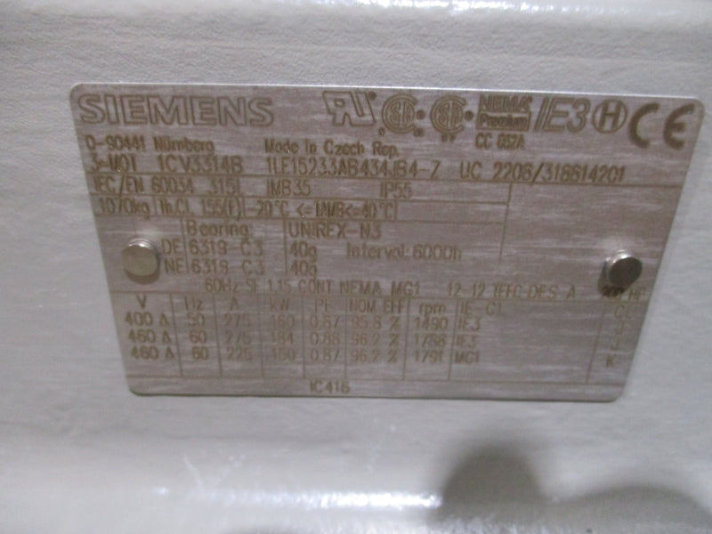 SIEMENS 1LE1523-3AB43-4JB4-Z 460V 225A NSMP