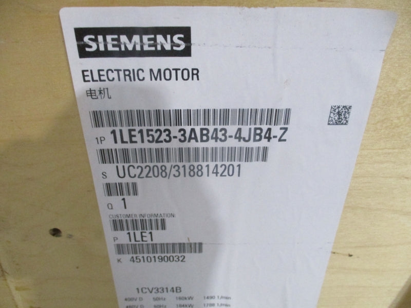 SIEMENS 1LE1523-3AB43-4JB4-Z 460V 225A NSMP
