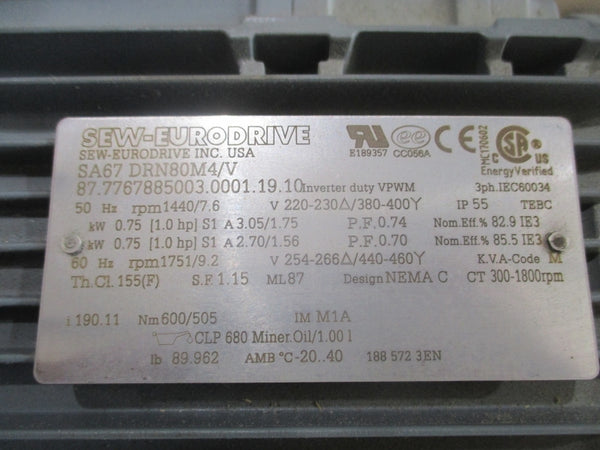 SEW-EURODRIVE SA67 DRN80M4/V 220-230/380-400V 3.05/1.75A NSNP