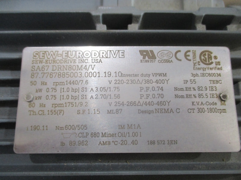 SEW-EURODRIVE SA67 DRN80M4/V 220-230/380-400V 3.05/1.75A NSNP