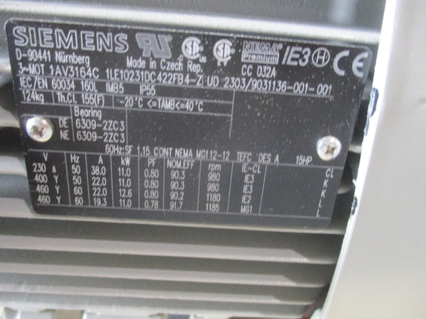 SIEMENS 1LE10231DC422FB4-Z 460V 22.0A NSNP