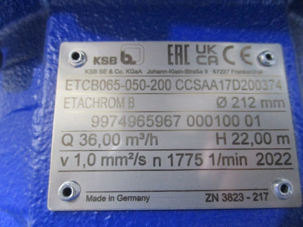 KSB ETCB065-050-200 1LE10231BB234GB4-Z 460V 7.7A NSNP