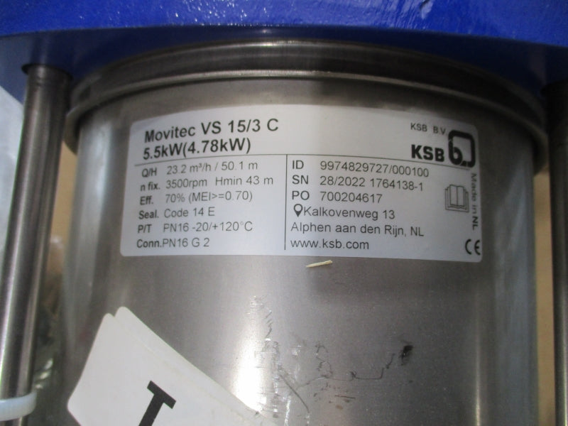 KSB MOVITEC VS 15/3C 1LE16231CA090GB4-Z MO 460V 8.6A NSNP