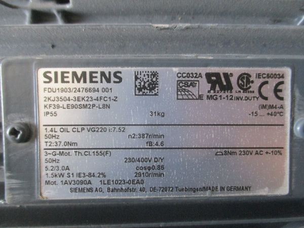 SIEMENS 2KJ3504-3EK23-4FC1-Z 230/400V 5.2/3.0A NSNP