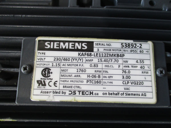 SIEMENS KAF68-LE112ZMKB4P 230/460V 15.40/7.70A NSNP
