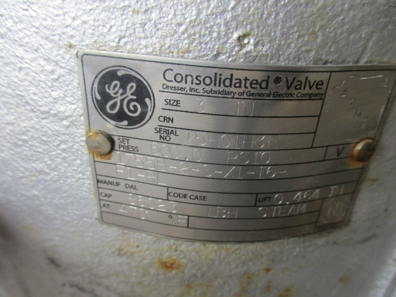 GENERAL ELECTRIC CONSOLIDATED RELIEF VALVE 1755B-2-S-X1-I6-F1-RL 600PSI 3" NSNP
