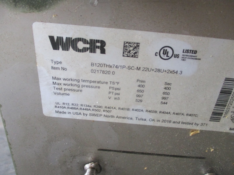 WCR B120THX74/1P-SC-M22U+28U+2X54.3 0217820.0 650PSI NSNP