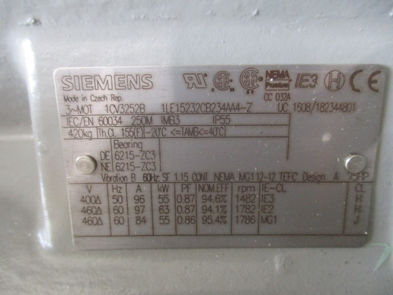 SIEMENS 1LE15232CB234AA4-Z 1CV3252B 460V 97/84A NSMP