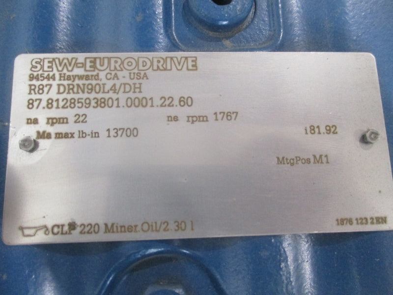 SEW-EURODRIVE R87DRN90L4/DH 230/460V 6.00/3.00A NSNP