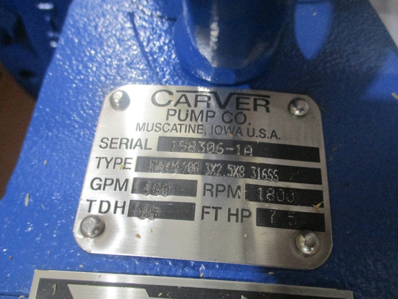 CARVER PUMP KWP65-20B3X25X8316SS 230/460V 19.6/9.8A NSNP