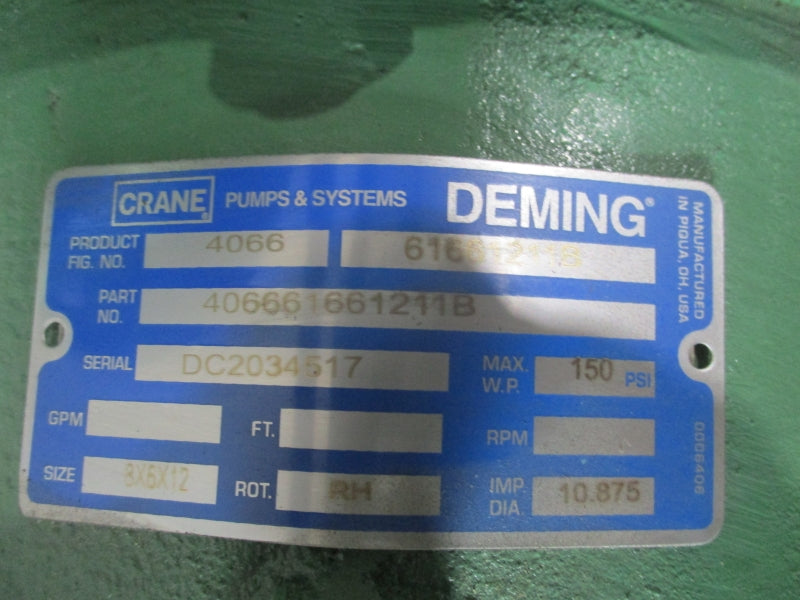 CRANE DEMING CENTRIGUGAL PUMP 4066 150PSI 8X6X12 NSNP