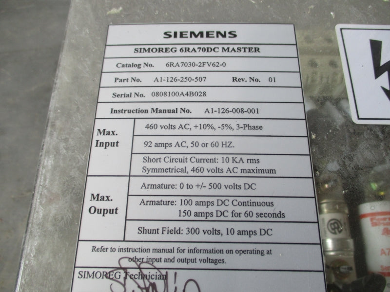 SIEMENS 6RA7030-2FV62-0 460VAC 104A NSNP