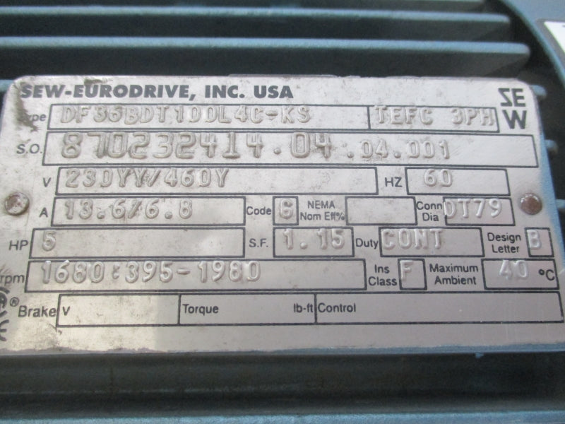 SEW-EURODRIVE DF36BDT100L4C-KS 230/460V 13.6/6.8A NSNP