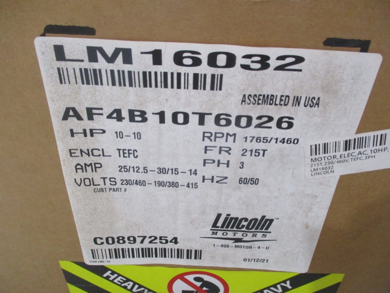 LINCOLN MOTORS WVAAF4B10T6026L LM16032DC 230/460V 25/12.5ANSMP