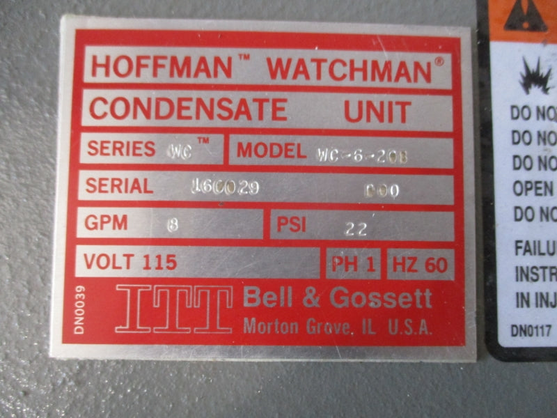 BELL & GOSSETT WC-6-20B 115/208-230V 5.6/2.7-2.8A 22PSI UNMP