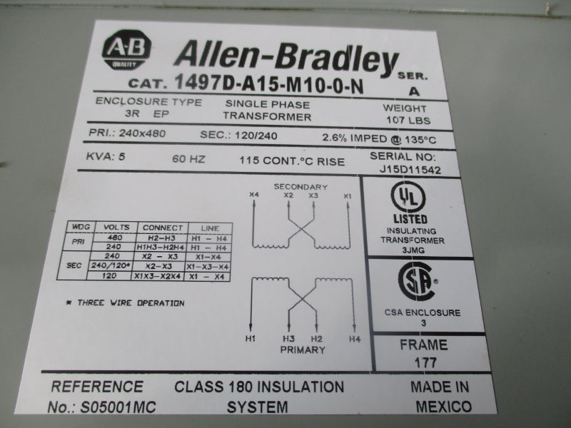 ALLEN BRADLEY 1497-A15-M10-0-N SER. A 240X480V NSNP