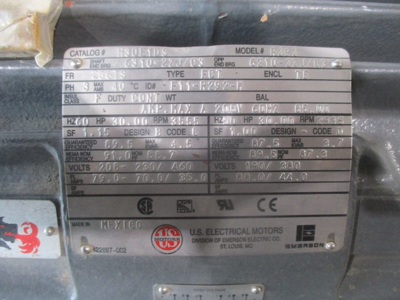 US MOTORS H30E1DS 30HP 286TS 3555 RPM  208-230/460V, 79.0-70.0/35.0 NSNP