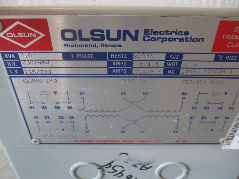 OLSUN 14856 2.0kva 10397A8649 230/460V 8.7/4.3A NSNP