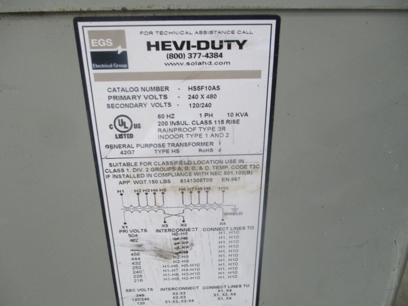 HEVI-DUTY HS5F10AS 240X 480V NSNP