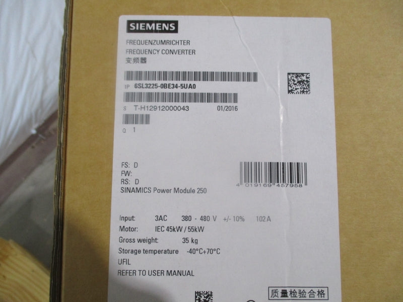 SIEMENS 6SL3225-0BE34-5UA0 380-480V 102A NSMP