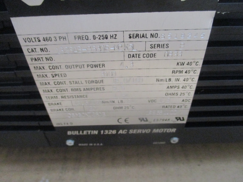 ALLEN BRADLEY 1326AB-B530E-M2K5L SER. B 9.5A NSMP