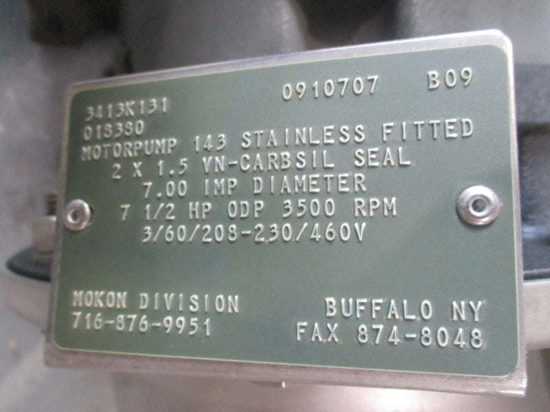 MOKON PUMP 2 X 1.5 STAINLESS  341K131 208-230/460V 20.00-18.10/9.05A NSNP