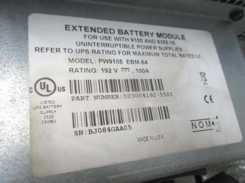 EATON 103004192-5501 PW9155EBM-64 192V 100A NSMP